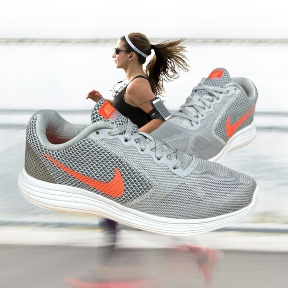 Nike Revolution 3 #819303-002 Gray Orange Women's Running Shoes Sneakers Size 8